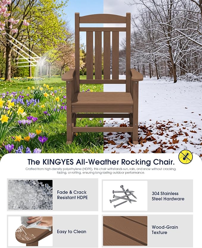 Oversized Outdoor Rocking Chairs Set of 4, HDPE Porch Rocker - Image 5