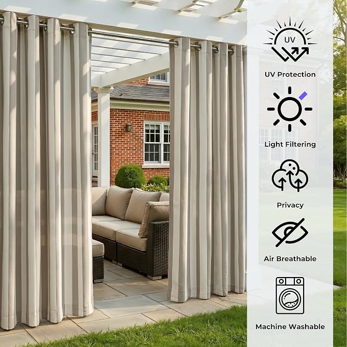 2 Panels Outdoor Stripe Curtains - Image 4