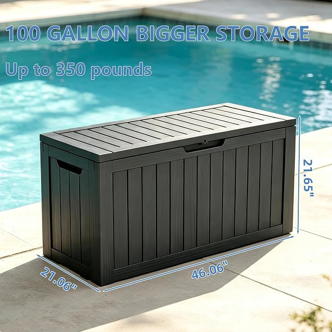 Outdoor Storage Box 100 Gallon Waterproof Resin Deck Boxes Black | UV-Resistant - Image 3