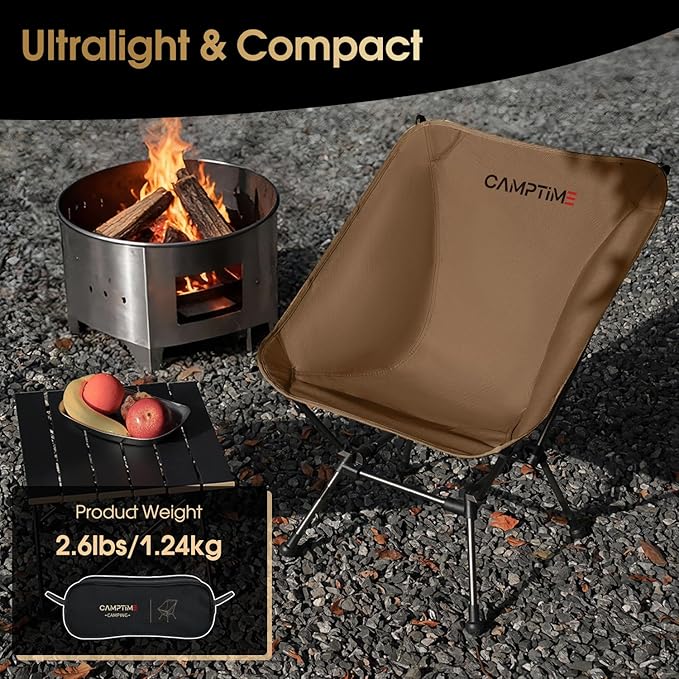 Portable Camping Chair Plus, Larger & Roomier, Compact and Lightweight, Folding Chair for Backpacking & Hiking, 330Lbs Capacity, Khaki