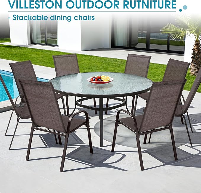 24.4" Wide Outdoor Stackable Chairs Set of 8 | Stacking Patio Chairs - Image 9