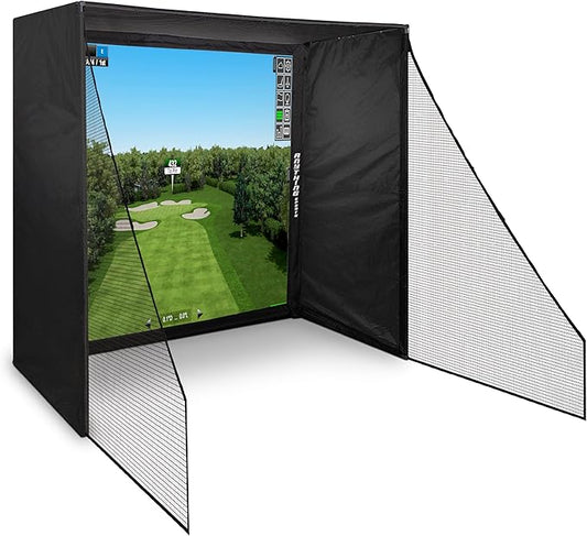 Complete Golf Simulator Enclosure Package – 4K-Ready Impact Screen with Blackout Cage, Frame Poles, Side Shank Nets & Sandbags | Indoor & Garage Practice | Easy Setup | 12-Month Warranty
