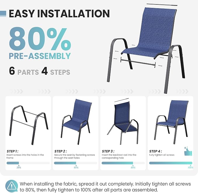 Patio Dining Chairs Set of 6, Outdoor Stacking Chairs, Breathable Seat Fabric - Image 7