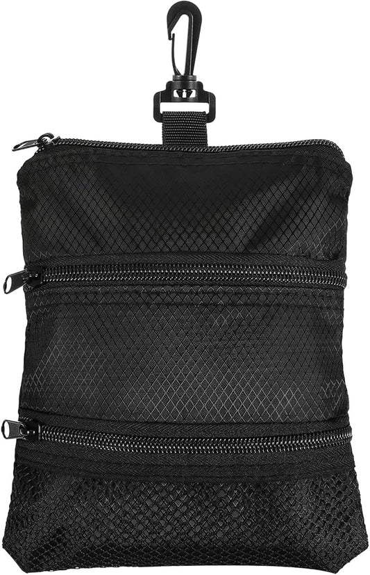 Golf Tee Bag Pouch Black Golf Ball Bag 8.07 X 6.69 Inch Golf Accessory Bag with 360° Swivel Clip