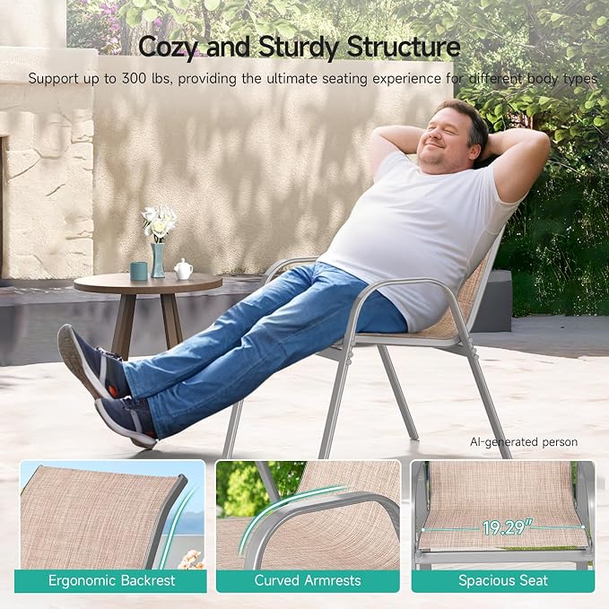 Patio Chairs Set of 4, All Weather Outdoor Dining Chairs | Stackable Dining - Image 7