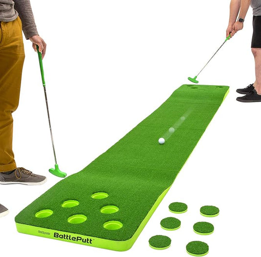 GoSports BattlePutt Golf Putting Game, 2-on-2 Pong Style Play with 11 ft Putting Green, 2 Putters and 2 Golf Balls