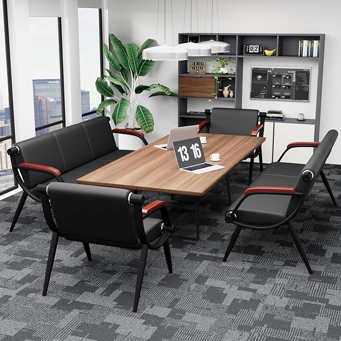 wonline Waiting Room Chairs, Office Furniture Reception Chairs with Arms, Leather Chairs is Suitable for Clinic,Airport,Hospital,Barber,Salon,Bank-(Black 4pcs)