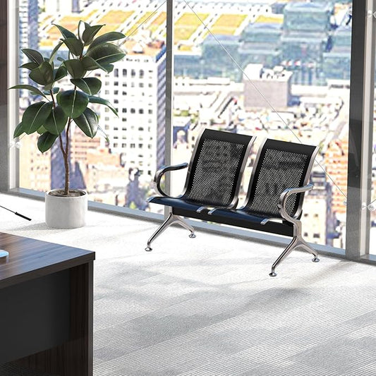 2-Seat Waiting Room Chairs - Waiting Room Bench with Arms Airport Reception Bench Guest Reception Chairs Lobby Bench Waiting Area for Airport Market Bank Hospital School Barbersho, Black