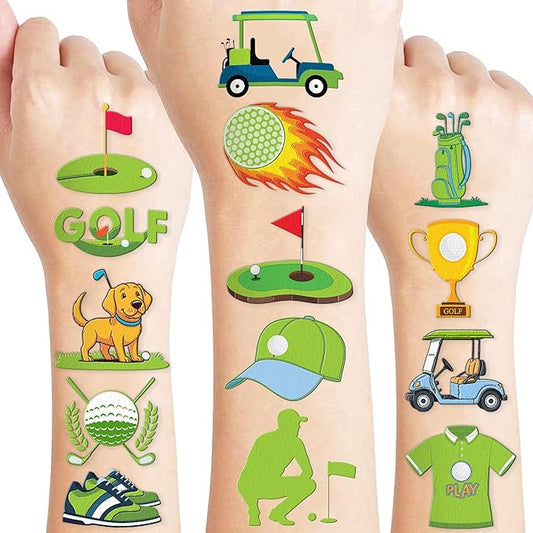 96 PCS Golf Sport Pre-Cut Temporary Tattoos | Super Cute Themed Birthday Party Favors, Supplies, Decorations, Green Sport Fake Tattoo Stickers (Multiple)