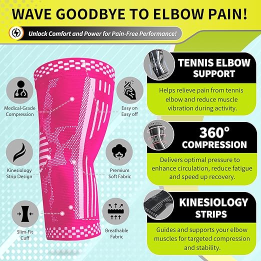 BLITZU Elbow Compression Sleeve for Tendonitis 2 Pack, Tennis Elbow Brace Support for Men and Women Golfers Elbow Pain Relief, Arthritis, Bursitis, Arm Brace for Workout, Weightlifting Pink S