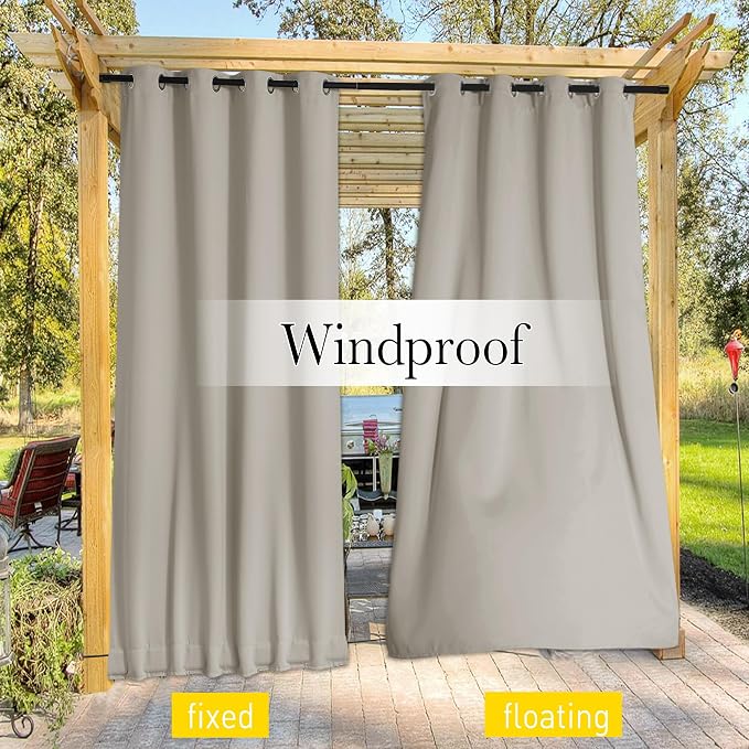 NICETOWN Gazebo Curtains Outdoor Waterproof W100 x L84 in Natural | Windproof - Image 5