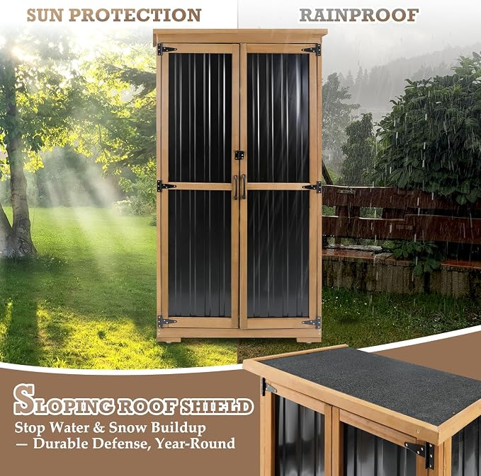 Outdoor Storage Cabinet with Shelves, Weatherproof Stylish Shed - Image 6
