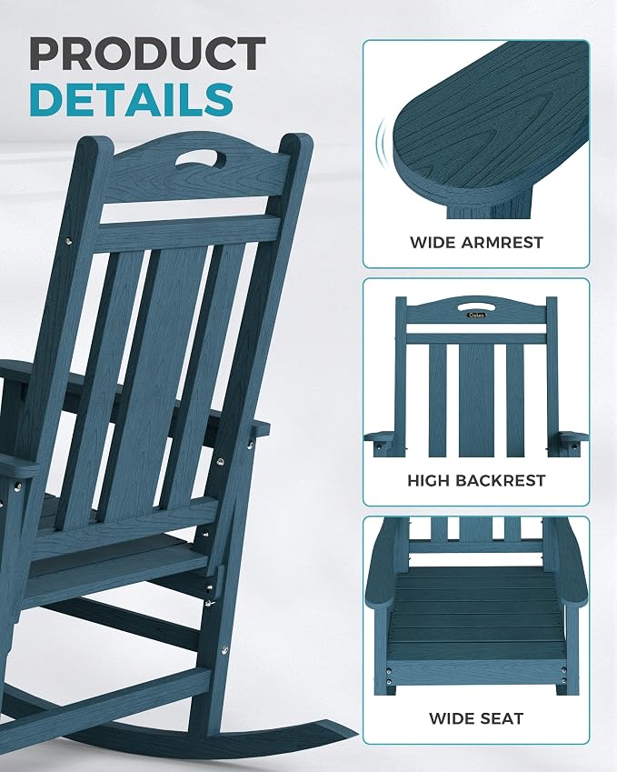 Oversized Outdoor Rocking Chairs Set of 8, 380lbs Heavy-Duty Large Patio Rocker - Image 6