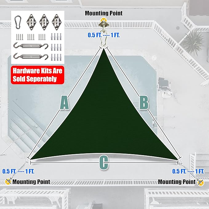 Amgo Custom Size 5' x 5' x 5' Green Triangle Sun Shade Sail UPF50+ AGTAPT12 - Image 6