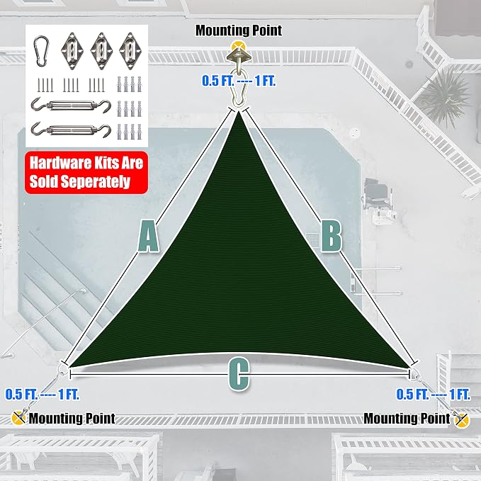 Amgo Custom Size 13' x 13' x 13' Green Triangle Sun Shade Sail UPF50+ AGTAPT12 - Image 6