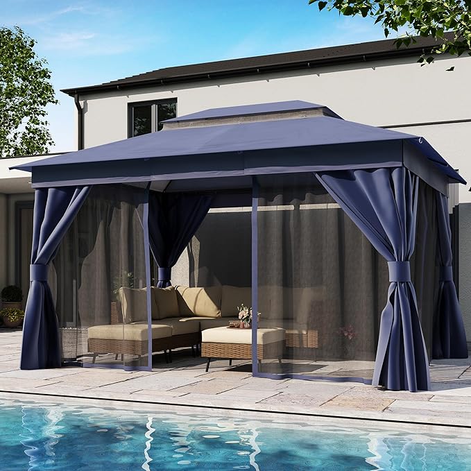 10'x12' Outdoor Gazebo, Metal Frame Heavy Duty Patio Canopy Tent Shelter - Image 5