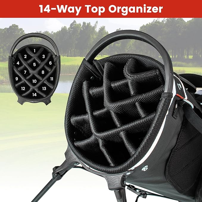 KOTEK Golf Stand Bag, 14 Way Top Divider Golf Club Bag with Cooler, 6 Zippered Pockets, Rain Hood & Adjustable Dual Shoulder Straps, Lightweight Golf Bag for Men Women