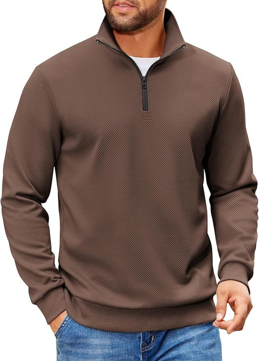 COOFANDY Mens Quarter Zip Pullover Sweatshirts Lightweight Long Sleeve Mock Neck Sweater Polo