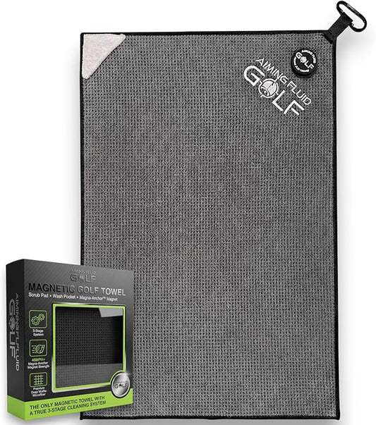 Magnetic 3-Stage Cleaning System Golf Towel - Microfiber Rag with Magnet for Golfcart Bags for Men and Women Golfers Accessories (Gunmetal Grey, 16" x 24" Stubby)