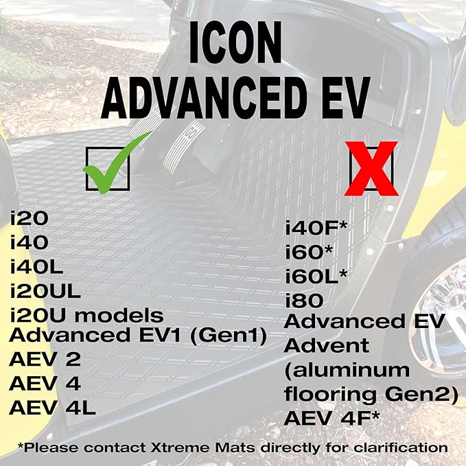 Xtreme Mats ICON Compatible, Full Coverage Golf Cart Floor Liner - Compatible with ICON Golf Carts (i20, i40) and Advanced EV (Gen1) - Grey Trim