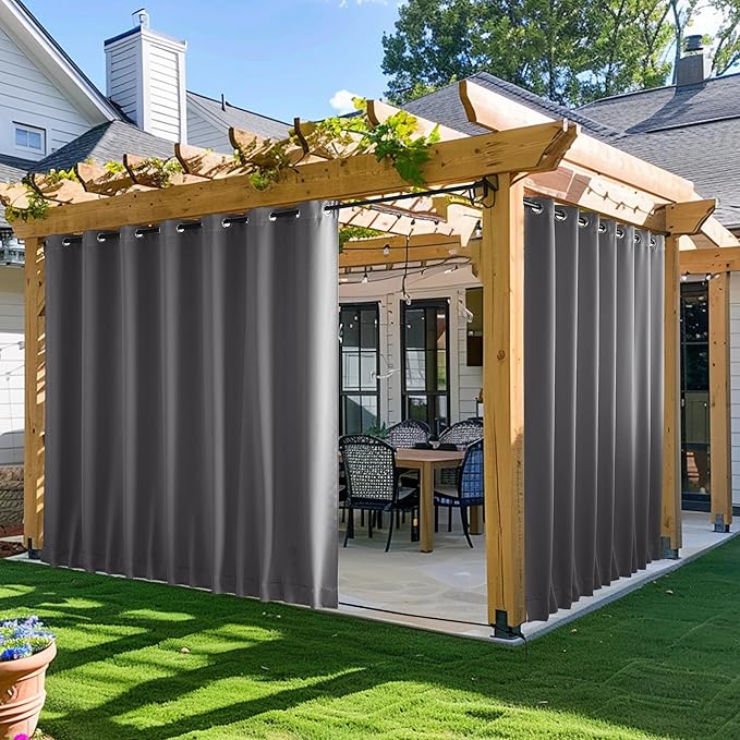 NICETOWN Outdoor Curtains for Patio Waterproof & Windproof W100xL108 Grey | by NICETOWN