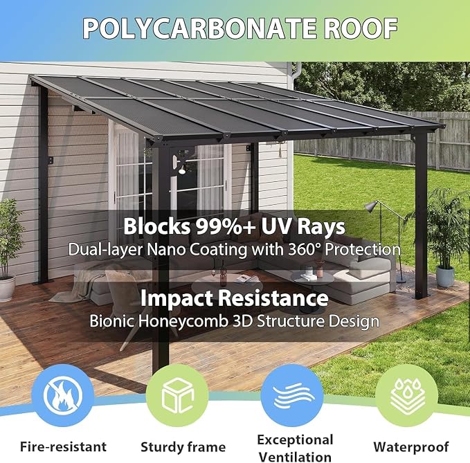 Aoxun 12’x10’ Gazebo with Aluminum Frame & Polycarbonate Panel, Outdoor Patio - Image 5