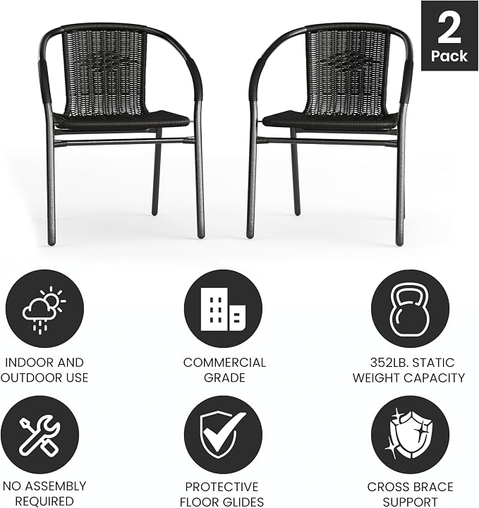 Flash Furniture Modern Rattan Indoor/Outdoor Restaurant Dining Chairs, - Image 6
