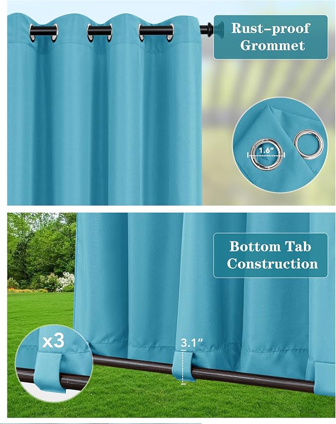 Windproof Outdoor Curtains for Patio Waterproof 4 Pcs 54x95 In Teal | Grommet - Image 2
