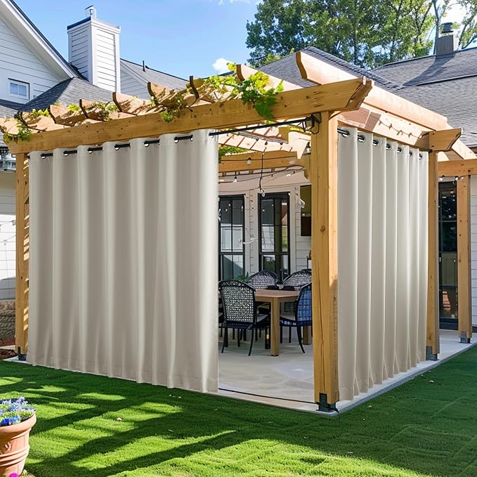 NICETOWN Gazebo Curtains Outdoor Waterproof W100 x L84 in Natural | Windproof by NICETOWN