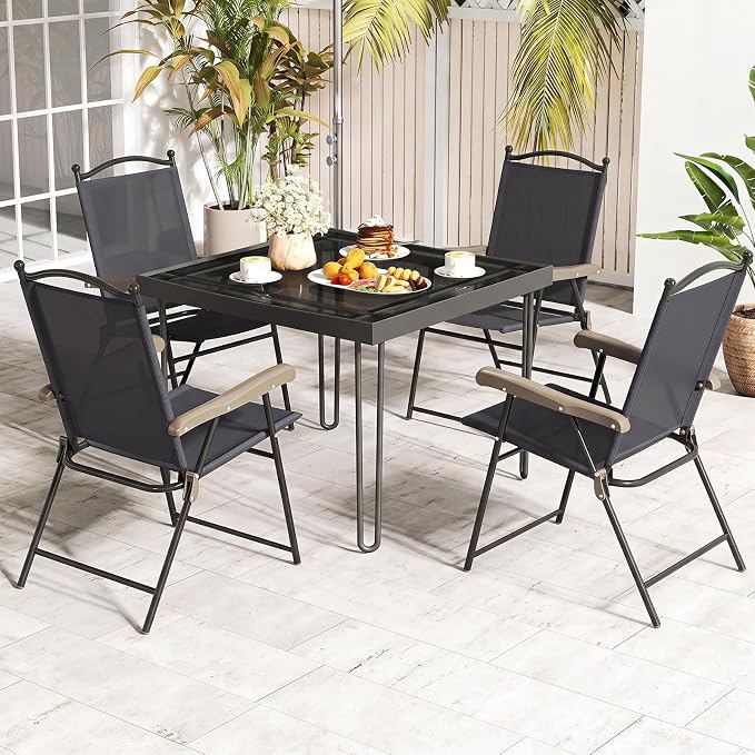 GIANTEX Set of 4 Patio Folding Chairs, Outdoor Patio Dining Chairs w/Armrest - Image 2