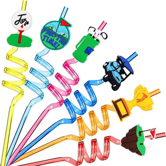 24 Pack Golf Party Decorations Favors Straws Golf Theme Birthday Party Supplies Par Tee Fore Time Decorative PET Drinking Straws Sports Themed Decorations for Shower Retirement