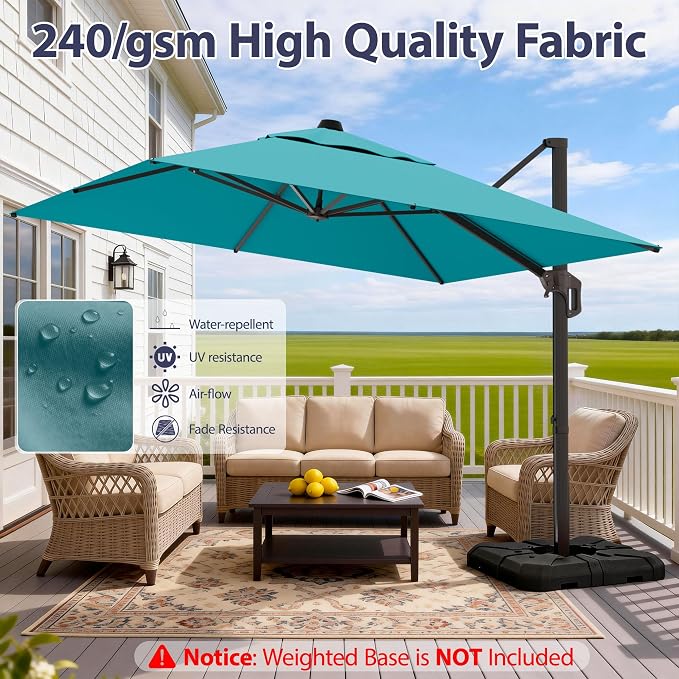10' X 10' Patio Umbrella Cantilever Outdoor Rectangle Umbrella, Heavy Duty - Image 5