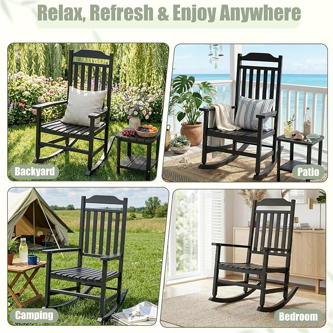 Outdoor Rocking Chairs Set of 2, Weather-Resistant Rocking Chair Ergonomic | - Image 7