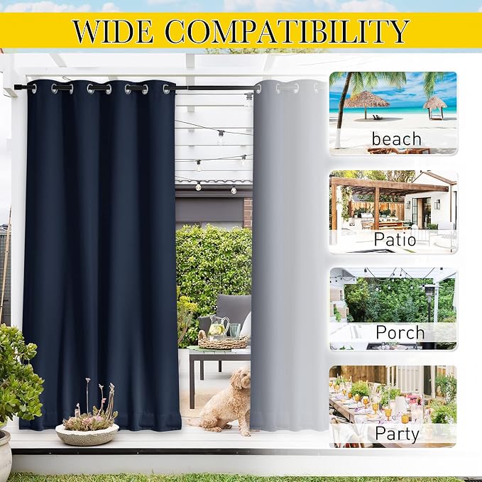 NICETOWN 2 Panels Weighted Blackout Outdoor Curtains - Image 7