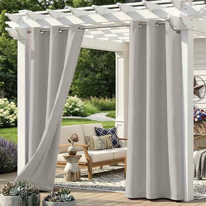 Set of 6 Outdoor Curtains for Patio Waterproof, Breathable Grommet Panels for by Sunshelf