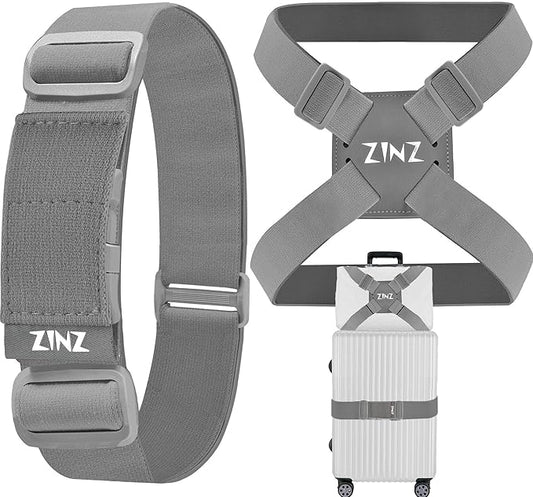 2-Pack High Elastic Luggage Strap Adjustable Travel Bag Belt Bungees for More Applications (Gray-Set)