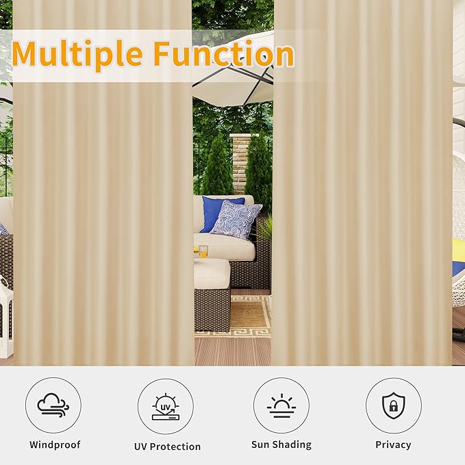 Easy-Going Outdoor Patio Curtains 2 Panels, 54x84 inch, Porch and Pergola - Image 5