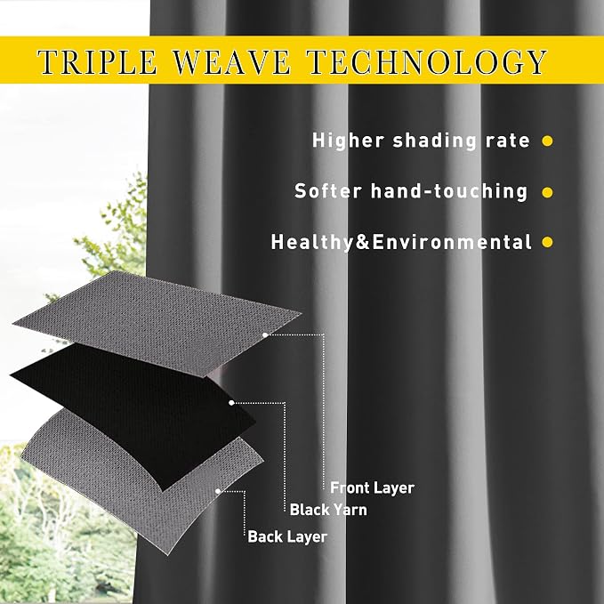 NICETOWN 2 Panels Outdoor Curtains Waterproof Fixed Bottom W52xL95 Grey | - Image 5