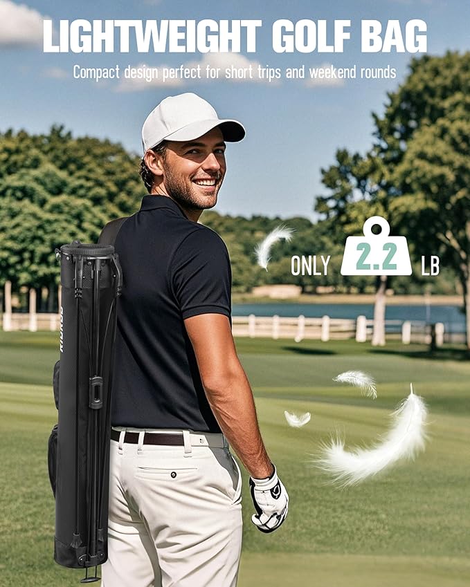 Golf Stand Bag, Lightweight Par 3 Golf Bag Holds Up to 7 Clubs with Two Way Dividers Cooler Pocket Shoulder Strap and Multiple Storage Pockets for Men and Women