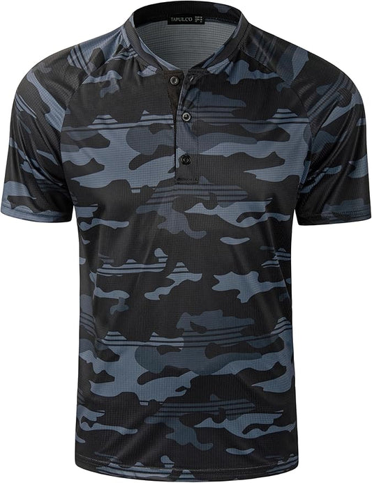TAPULCO Mens Collarless Golf Shirts Short Sleeve Dry Fit Stretch Casual Breathable Lightweight Tshirts
