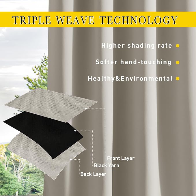 NICETOWN Gazebo Curtains Outdoor Waterproof W100 x L84 in Natural | Windproof - Image 6