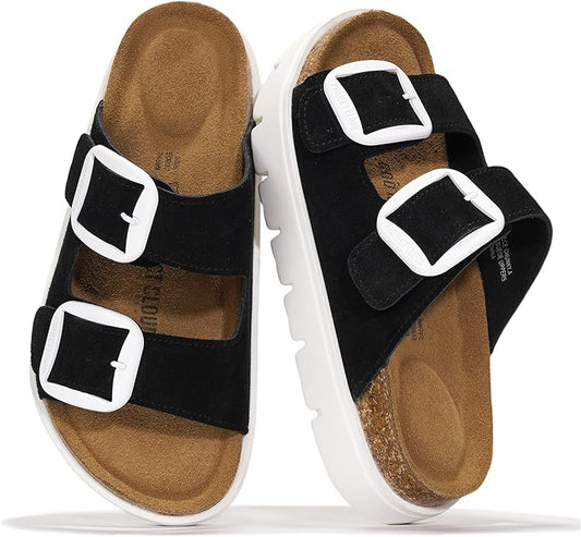 Project Cloud Genuine Leather Platform Sandals Women Footwear - Wedge Chunky Sandals Womens sandals with Memory Foam Insole and Cork Footbed (GREECECHUNKY)