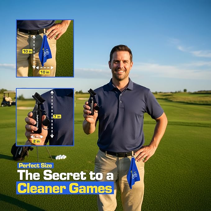Inspired Living Co. Golf Club Cleaner Kit – Premium Golf Club Brush with Groove Cleaner & Microfiber Golf Towel – Golf Club Cleaning Kit for Men – Essential Golf Brush Tool & Golf Gift for Golfers