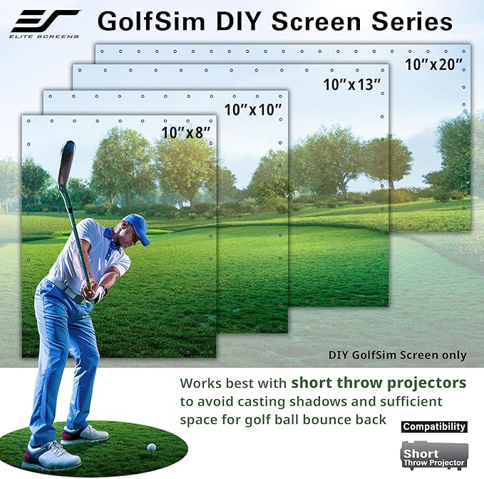 Elite Screens GolfSim DIY, 10'x13' Golf Simulator Impact Screen with Grommets for Indoor Home Golf Training, Golf Hitting Screen, ISF Material, Folded Packing, DIY10X13-IPW1145-F