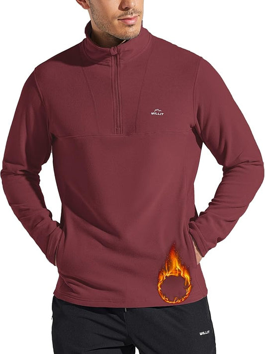Willit Men's Winter Shirts Fleece Pullover with Pocket Quarter Zip Cold Weather Golf Hiking Casual Warm Shirts Long Sleeve