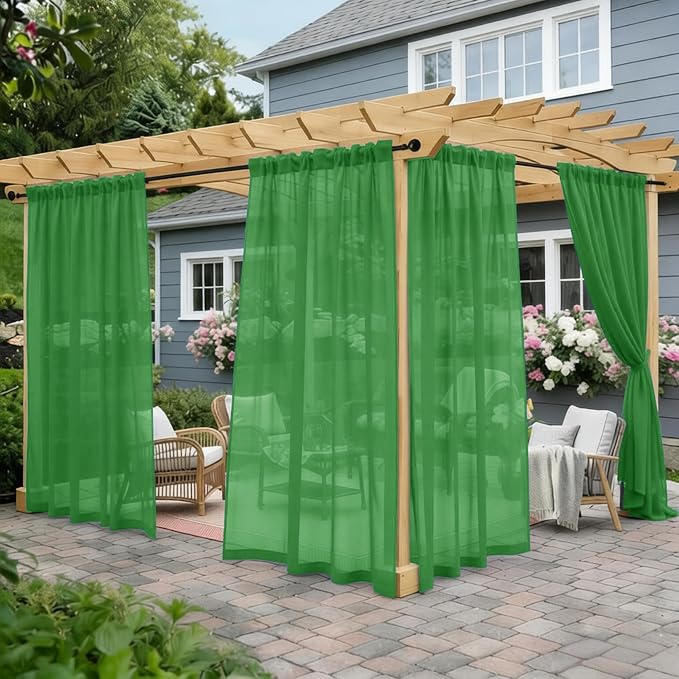 Outdoor Sheer Curtains for Patio Waterproof, 2 Panels Rod Pocket Indoor/Outdoor by Awnmeow