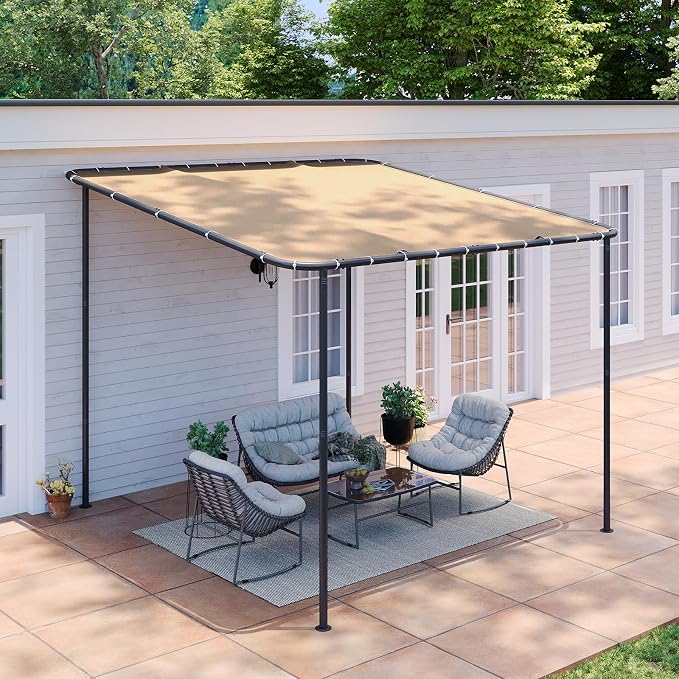 Aoxun 10x10 Lean-to Gazebo, Sloped Pergola Porch Canopy Awning by Aoxun