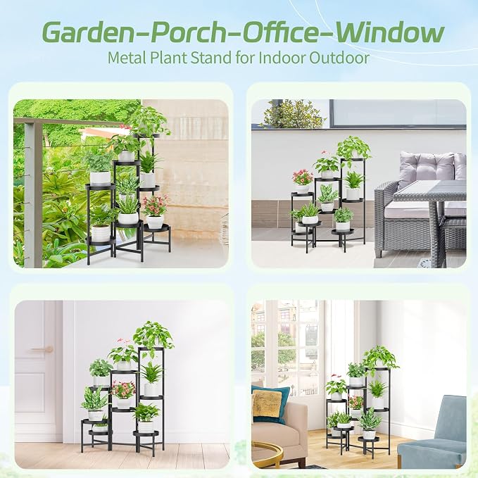 iDavosic.ly Plant Stand Indoor Outdoor, 8 Tier Metal Corner Shelf, Folding - Image 3