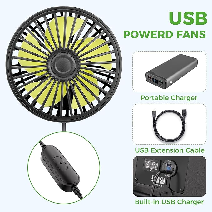 Universal Fan with Magnetic Bracket, 3 Speed Settings USB Powered Fan for Office Car Golf Cart with Magnetic Bracket (2 Sets)