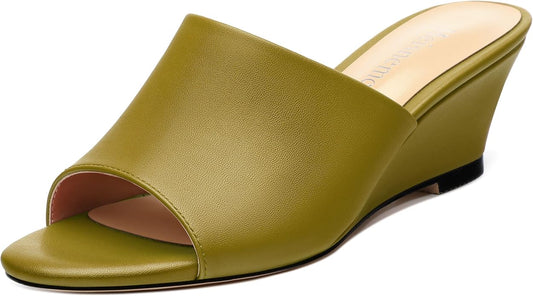 Wedge Sandals for Women Open Toe Wedge Heels Womens Matte High Heel Sandal Round Toe Heeled Wedge Sandals Slip on Casual shoes 2 inch